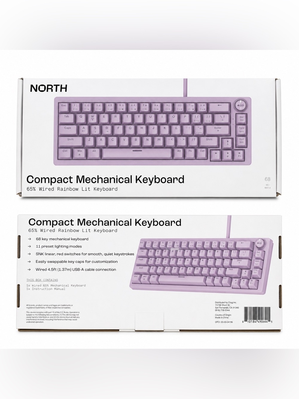 Compact Mechanical Keyboard 65% Wired RGB Rainbow Backlit Gaming Keyboard Purple